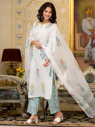 Image of ANNI Designer Women's Rayon Viscose Straight Printed Kurta with Pant & Dupatta Set | Traditional Ethnic Wear for Women | Suitable for Daily, Office & Festive Occasions