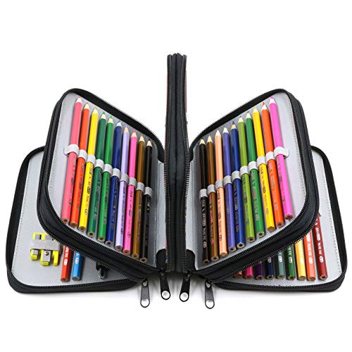YOUSHARES 72 Slots Pencil Case - Handy Large Capacity Oxford Multi-layer Zipper Pencil Bag for Color Pen, Colored Pencils, Watercolor Pens, Makeup Brush, Cosmetic Brushes, Gel Pen and More (Black)