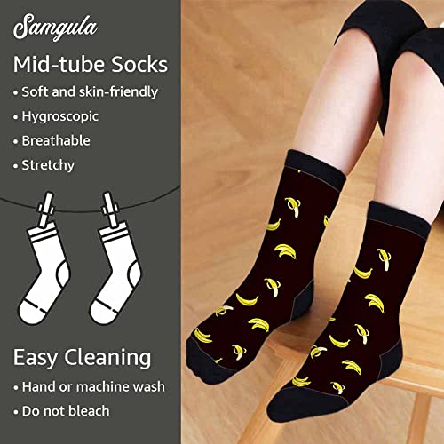 Yellow Banana Crew Socks for Woman Size 6-8 Bright Fruit Peel Glow in Black Space Girls Socks4