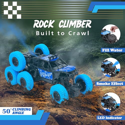 Image of Gooyo GY-104SP Hi-Speed Rechargeable Remote Control Rock Crawler Car with Smoke | 8 Tyres Monster Truck with Spray | 4x4 Off-Road RC Car Toy | Assorted | in-Built Battery | Gift Box Packaging
