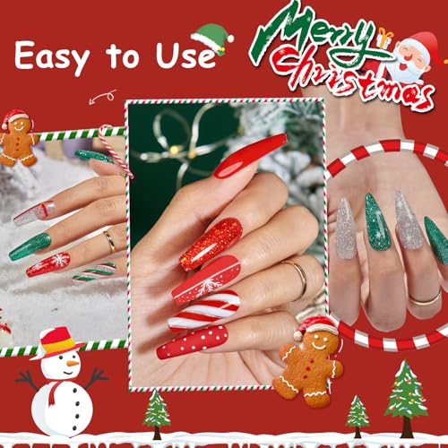 Image of AZUREBEAUTY Nail Polish Set, 4 Colors Christmas Glitter Red Green Gold Silver Quick Dry Natural Fingernail Lacquer Strengthening Treatment Kit with Top Coat DIY Salon at Home