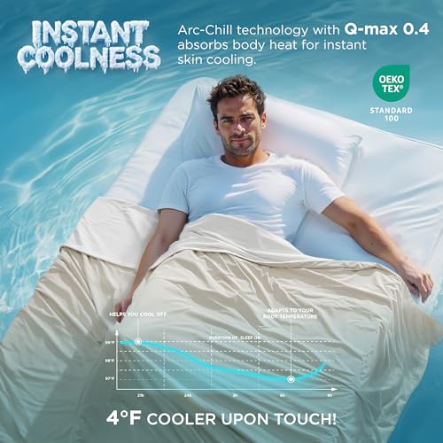 Bedsure Cooling Blankets for Hot Sleepers - Cold Blankets for Sleeping Queen Size for Bed, Lightweight Summer Ice Breathable Double-Sided Bedding Essentials as Gifts, Ivory, 90x90 Inches