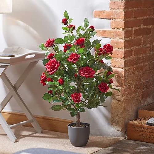 Garden Mile 80Cm - Ruby Red Artificial House Plant 80Cm Red Rose Trees Indoor Potted Plant Outdoor Tree With Fake Red Flowers Rose Bush In Pot Potted Plants For Home Office Fake Flower Tree