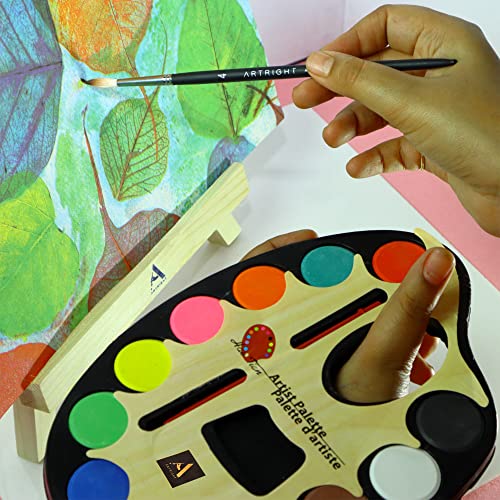 Image of 48 Pcs Economical Art Set for Beginners with Mini Wooden Easel, 12 Water Colour with Palette, Set of 10 Paint Brushes, A5 Watercolor Paper - 20 Sheets & Free Set of 4 Foam Rollers