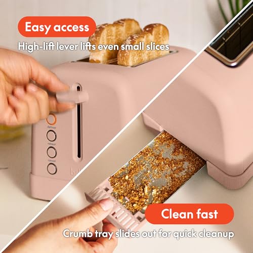 bella 2 Slice Toaster, 6 Setting Shade Control w Reheat, Cancel, Bagel & Defrost Buttons, Removable Crumb Tray, Anti Jam & Auto Shutoff, Auto Centering Guides & Cord Wrap, 900 Watt, Blossom - Image 5