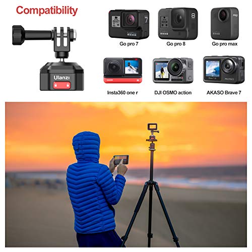 ULANZI Action Cam Quick Release Mount, Tripod Monopod Selfie Stick Handle Grip 1/4 Adapter QR Plate for Gopro Hero 5 6 7 8 9 Black/Gopro Max/DJI Osmo Action/Insta360 one Vlog Accessory