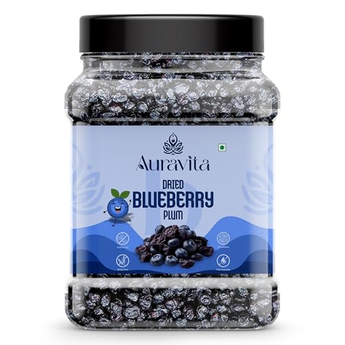 Image of Auravita Premium Dried Blueberry Plum 500gm | Whole & Naturally Sweet |Ideal for Baking, Toppings & Snacking Jar Pack Of 1
