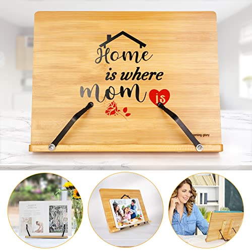 Kitchen Mom Cookbook Holder,Ycoolle Bamboo Cookbook Stand Mom Recipe Book Holder Personalized Mother's Day Gift Or Mom Birthday Gift For Cooking Recipe, Magazine, Laptop(6 Adjustable Height) #TOP2