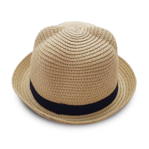 Image of VRITRAZ Kids Straw Hat for Baby Boys & Girls | Printed Summer Sun Hat, Woven Wide Brim Beach Cap, Lightweight Breathable Holiday Travel Picnic Outdoor Fancy Dress Fashion Hat for Children & Toddler
