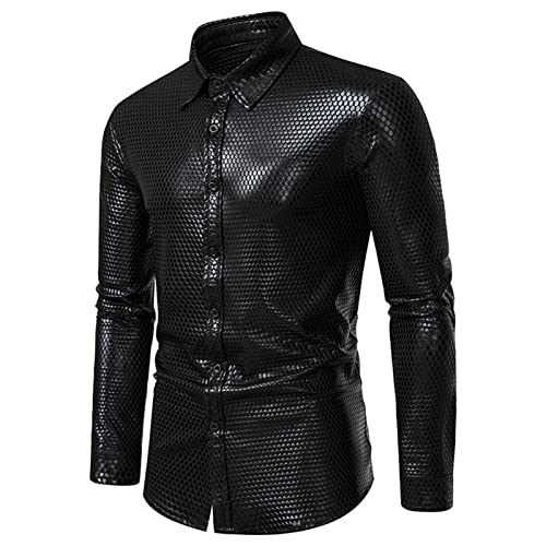 Men's Diamond Fashion Long Sleeve Shirt Night Club Button Down Shirts Shiny Slim Fit Party Casual Dress Shirt2