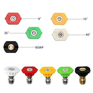 Pressure Washer Spray Nozzle Tip Set with 5 Multiple Degrees Nozzle,1/4" Quick Connect, 2.5 GPM, Rated Up to 4500 PSI (0, 15, 25, 40, 65 Degrees)