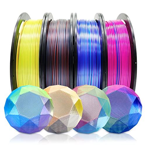 Image of Reprapper PLA Filament 4 X 250g Color Pack, Triple Color Filament Coextrusion PLA 1.75mm for 3D Printer, 4 Spools Silk Rose /Blue /Green, red-blue1-gold, Purple /Blue /Yellow, Gold /Copper /Black