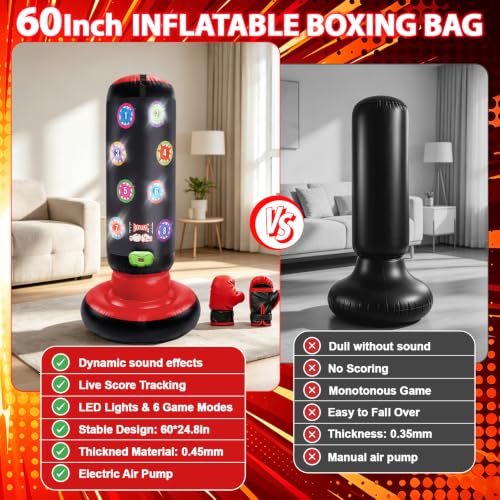Punching Bag for Kids, with Scoring LED Lights & 6 Game Modes, 60 Inch - image 4
