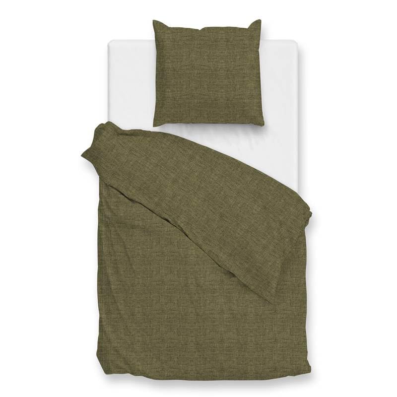 Housse de couette flanelle cocooning vert olive pour chambre d'hiver Zo!Home