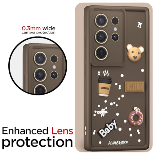 Image of Pikkme Back Cover for Samsung Galaxy S24 Ultra 5G | Cute Fun Cartoon 3D Bear Silicone Full Body Protection Bumper Cover (Brown)