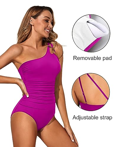 Image of Holipick One Shoulder One Piece Swimsuit for Women Tummy Control Bathing Suits Modest Full Coverage Keyhole Swimwear