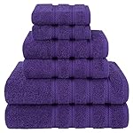 American Soft Linen Luxury 6 Piece Towel Set, 2 Bath Towels 2 Hand Towel 2 Washcloths, 100% Cotton Turkish Towels for Bathroom, Purple Towel Sets