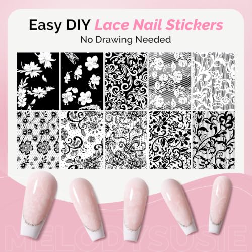 Image of MelodySusie Nail Foil Glue Gel with 20 Rolls Lace Flower Stickers Set | Lace Flower Butterfly Stickers for Nail Art, Professional Strong Sticky Base for Nail Foils & Stickers, Need Cure