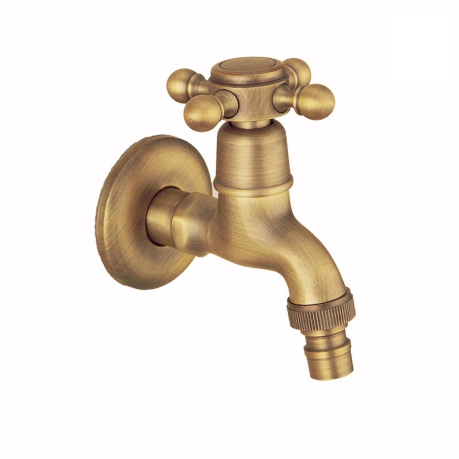 Antique Brass Wall-Mounted Faucet Vintage-Inspired Cold-Water Faucet Copper Washing Machine Tap Threaded for Laundry Room, Garden, Antique Short --image-30