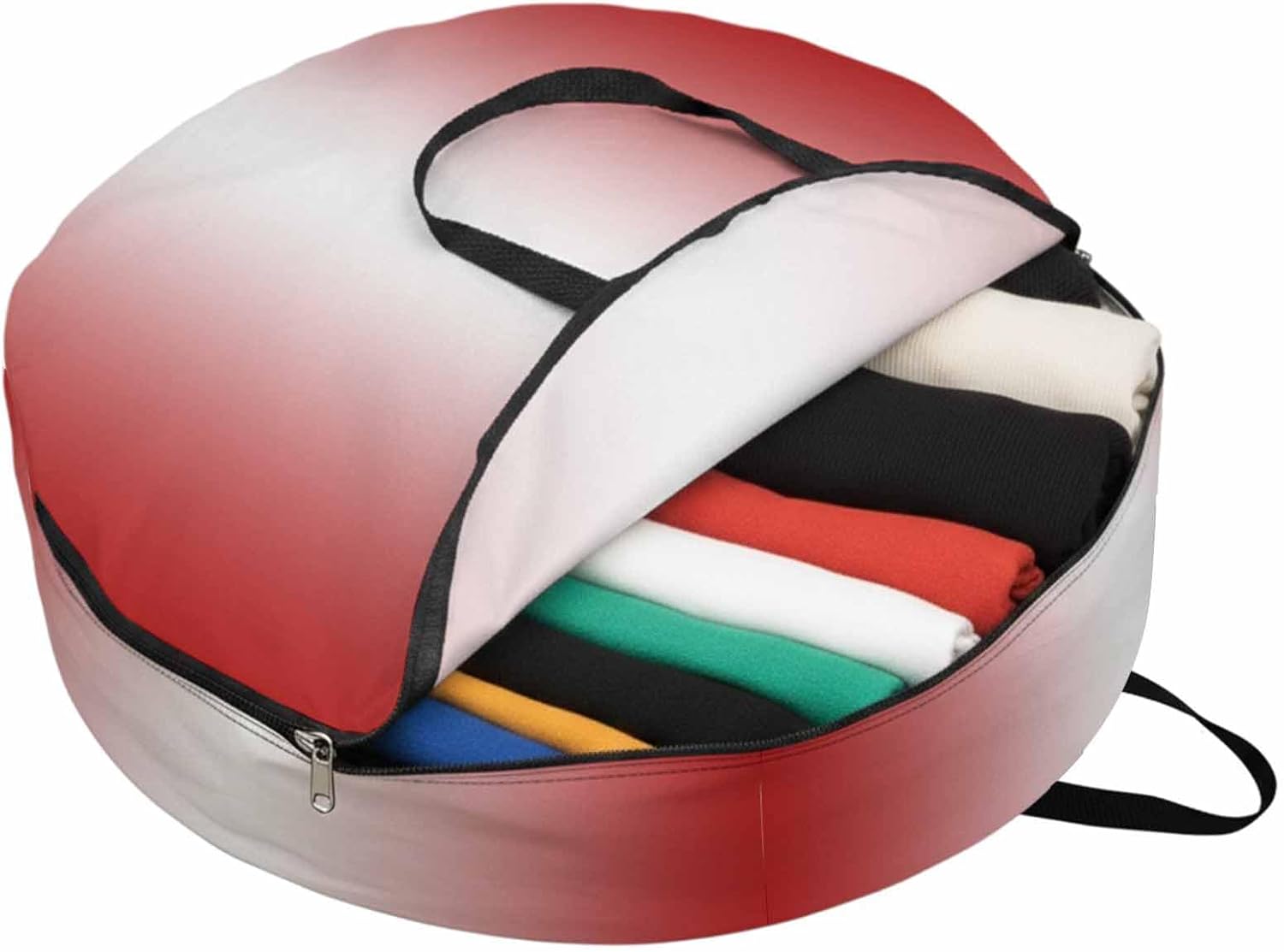Red and Round Storage Bag 36 Inch, White Gradient Clothes Storage Container with Handles Heavy Duty Organizer for Comforter, Bedding & Holiday Wreaths