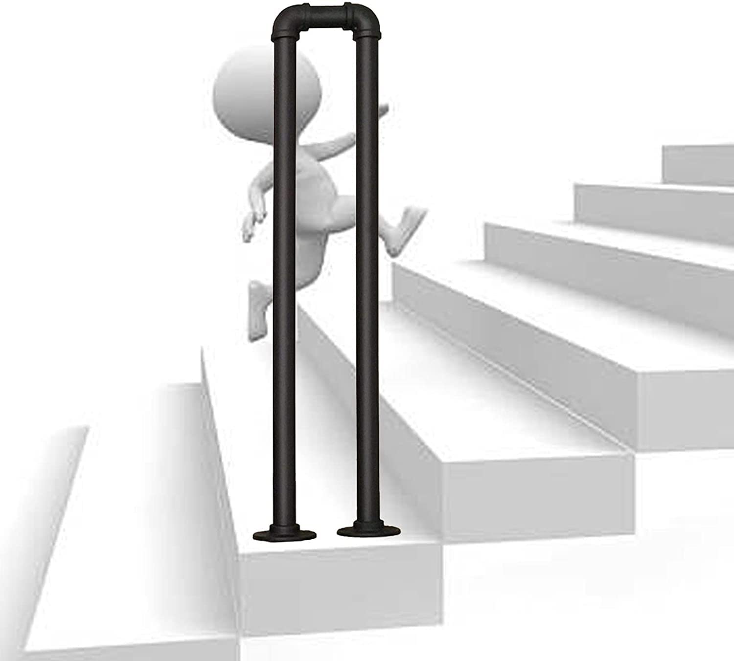 Handrails for Stairs U Type Industrial Stair Handrail Wrought Iron Railing Load-Bearing 200KG, Non-Slip Safety for Garden Loft Corridor Villa Hotel Staircase Railing(90cm(2.95ft))