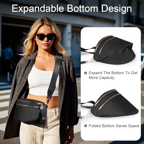 Checkered Crossbody Bag Bum Bags for Women Large Nylon Checkered Purse Fanny Packs Sling Bag, Bonus with a Extra Strap3