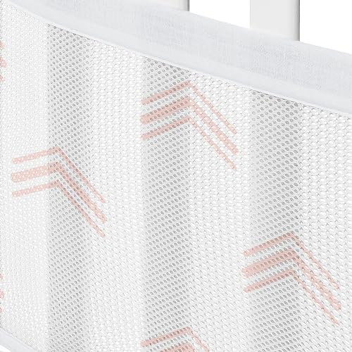 Image of Sweet Jojo Designs + BreathableBaby Boho Bohemian Girl Breathable Mesh Crib Liner Baby and Infant - Blush Pink and White Farmhouse Shabby Chic Designer Modern Minimalist Geometric Arrows