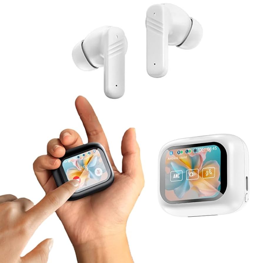Amazon.com: Touch screen earbuds Wireless Earbuds - Active Noise Cancelling Earbuds ANC with Smart Touch Screen - Ear Earbuds with Wireless Charging Case LED Display Deep Bass Earphones Headset with Built (White) :