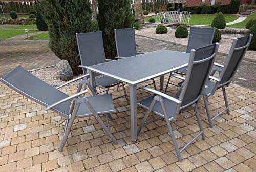Pure Home & Garden 7-teilige Luxus Gartenmöbelgruppe Emmi, Spraystone Tisch, Klappsessel