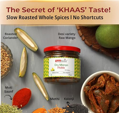 Image of Taste Great Dry Stuffed Mango Pickle (250g) I Fresh Homemade Bihari Bharua Tangy, Spicy Aam ka Achar I Long Cut Mango pieces stuffed with roasted masalas I Made with Bihar UP style recipe