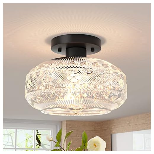 Semi Flush Mount Ceiling Light,Black Hallway Light Fixture,Globe Glass Close to Ceiling Light,Vintage Indoor Hanging Light,Farmhouse Pendant Lamp for Kitchen Entryway Bathroom Porch,Bulb Not Included