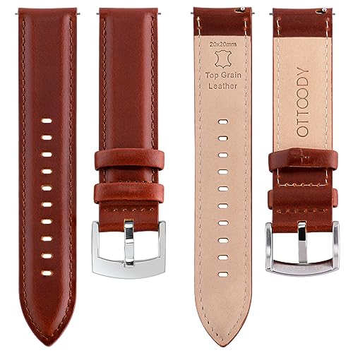 Image of OTTOODY Leather Watch Bands Quick Release, Elegant Top Grain Leather Watch Straps for Men & Women, Choice of Color & Width - 18mm, 19mm, 20mm, 21mm or 22mm Wristbands Bracelet for Watch & Smartwatch