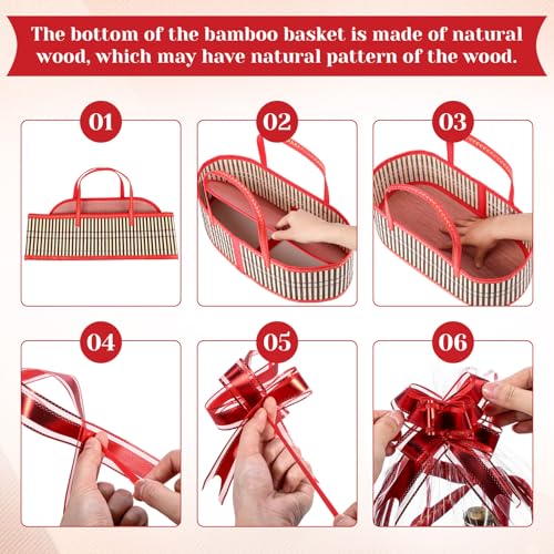 Image of Reallnaive 1 Set Empty Baskets for Gift to Fill Large Woven Basket for Back to School DIY Birthday Party Empty Gift 15.75 x 7.87 x 6.3 Inch, Bows and Cellophane Wrap Bags