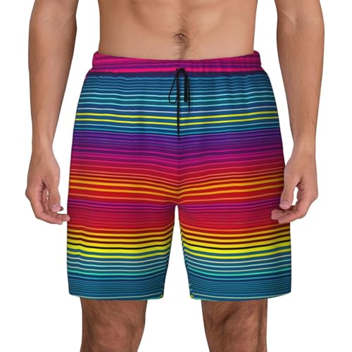 Rainbow Pattern Print Men Stylish Functionality Swim Trunks Breathable Beach Shorts Surfing Gym Fishing