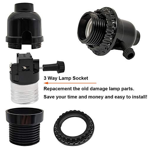 3 Way Lamp Socket Replacement, E26/E27 Lamp Socket Repair Kits, Medium Base Interior Only, Incandescent Lamp Holder, Removable Turn Knob, 2-Circuit, Ul Listed (3 Pack) #TOP4