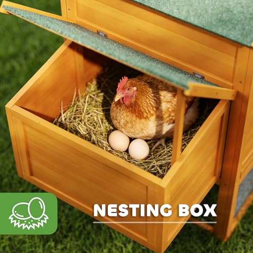 Image of PawHut 118 inch Extra Large Chicken Coop with Asphalt Roof, Wooden Hen Run with Slide-Out Tray and Nesting Box, Chicken Hutch for 3-6 Chickens, Orange