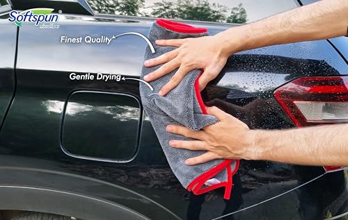 Image of SOFTSPUN Microfiber Cloth for Car - 600 GSM, 40X40cms, 3Pcs, Grey Twisted Loop Super Absorbent Towel - Edgeless Design with Plush Pile and Lint Free Cloth for Drying and Detailing.