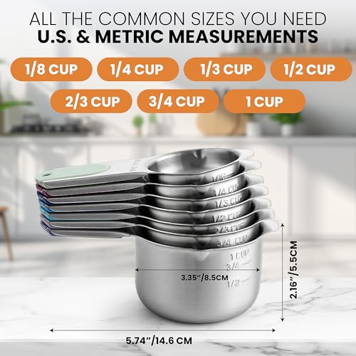 Image of Spring Chef Magnetic Stainless Steel Measuring Cups Set of 7, Winter Frost