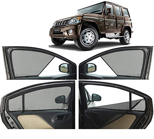 Image of Autofact Magnetic Car Sunshades Compatible with Mahindra Bolero (Set of 4) - Easy Installation, UV Protection, Keeps Car Cool (Front 2 Half-Cut for Side Mirror Visibility, Rear 2 with Zippers)