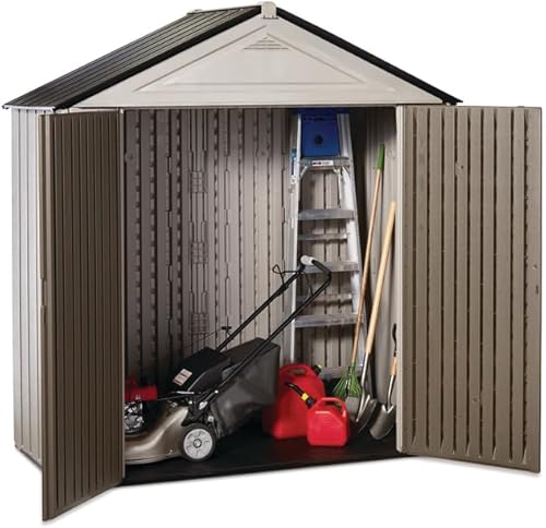 Miniatura 3 de Rubbermaid Cobertizo grande de resina para exteriores, 7 x 3.5 pies, gris y marrón, con perfil de ahorro de espacio para el hogar, jardín, piscina,