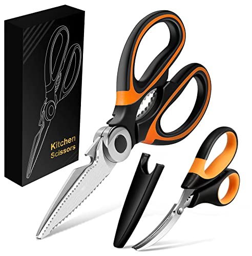 2 Pack Kitchen Shears Set Poultry Shears, Premium Heavy Duty Shears, Multi Purpose Strong Stainless Steel Kitchen Utility Scissors With Cover For Poultry, Fish, Meat, Vegetables Herbs, Bones #TOP10