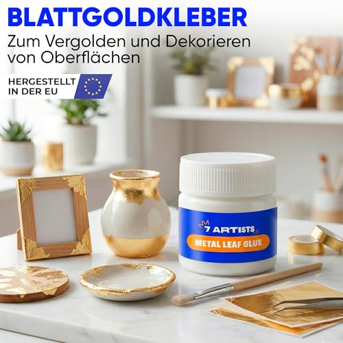 7 Artists Anlegemilch Blattgold Kleber auf Wasserbasis 50ml - Anlegemilch für Blattgold, Goldfolie, Blattsilber, Blattmetall, Schlagmetall