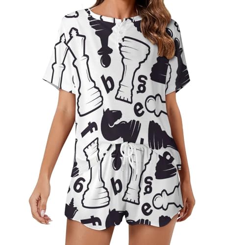 Ensemble de pyjama pour femme échecs noirs et blancs léger contre la chaleur