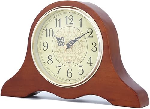GracesDawn Relojes de escritorio, relojes de repisa, madera maciza, relojes de grano de madera, relojes clásicos de cuarzo silencioso, vintage,