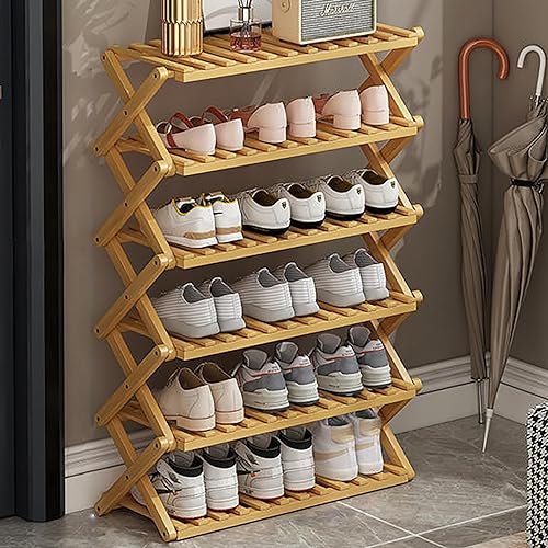 6-Tier Foldable Bamboo Shoe Rack - Versatile Shoe Shelf Stand for Entryway, Indoor/Outdoor, Space-Saving Design, 50cm Height, Stylish Organization Solution