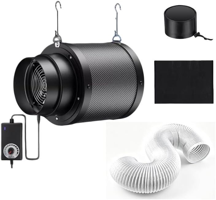 ATOUR 6 Inch Air Carbon Filter, Premium Virgin Charcoal Odor Removal Filter 6" x 8.26", High Airflow Odor Control Filter with Pre-Filter for Grow Tent, Inline Fan, Hydroponics, Indoor Ventilation