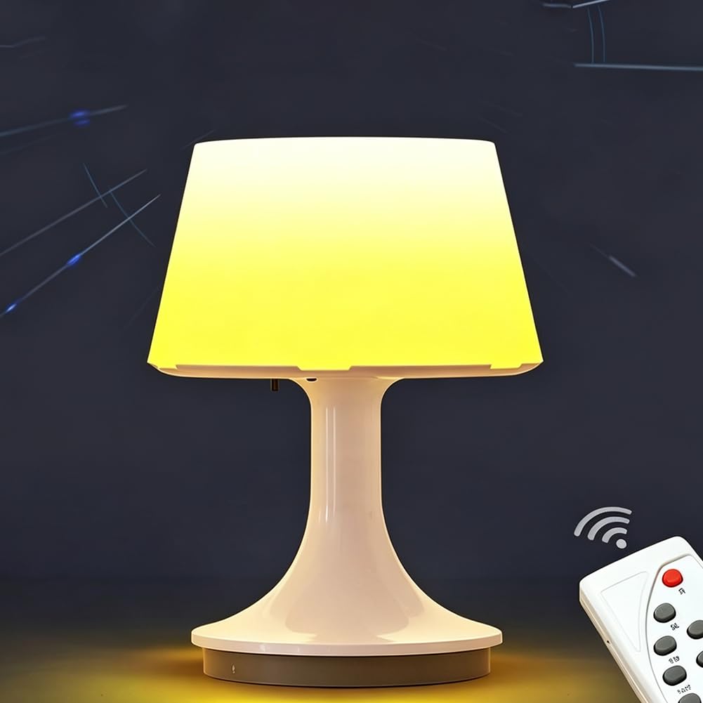 LOGT LED Mushroom Lamp Powered by Batteries USB Rechargeable Cordless Dimmable with Remote Control and Timer Night Light 2 Colour Temperatures 3000K/6000K Mushroom Lamp