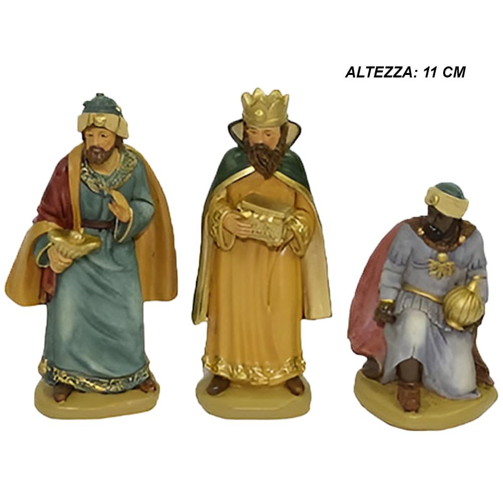 Statuine per Presepe Natività Completa 8 Pezzi Altezza Max 11 cm Sacra Famiglia con Giuseppe maria bambinello gesu' in culla bue asinello Re magi