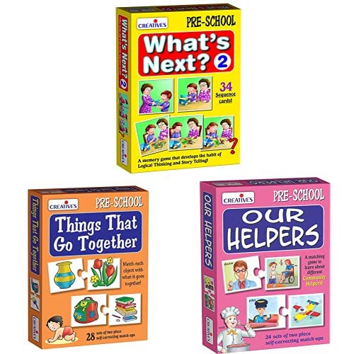 Image of CRE0686 What's Next - 2 Card Game (Multi-Color, 34 Pieces) & Things That Go Together Puzzle (Multi-Color, 56 Pieces) & Our Helpers Puzzle (Multi-Color, 48 Pieces)
