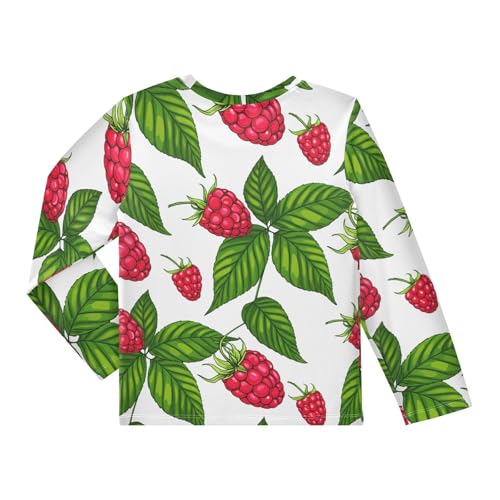 Raspberry Plant White Boy's Rash Guard Swim Shirt Long Sleeve Sun Shirt for Running Swiming Pool UPF50+2